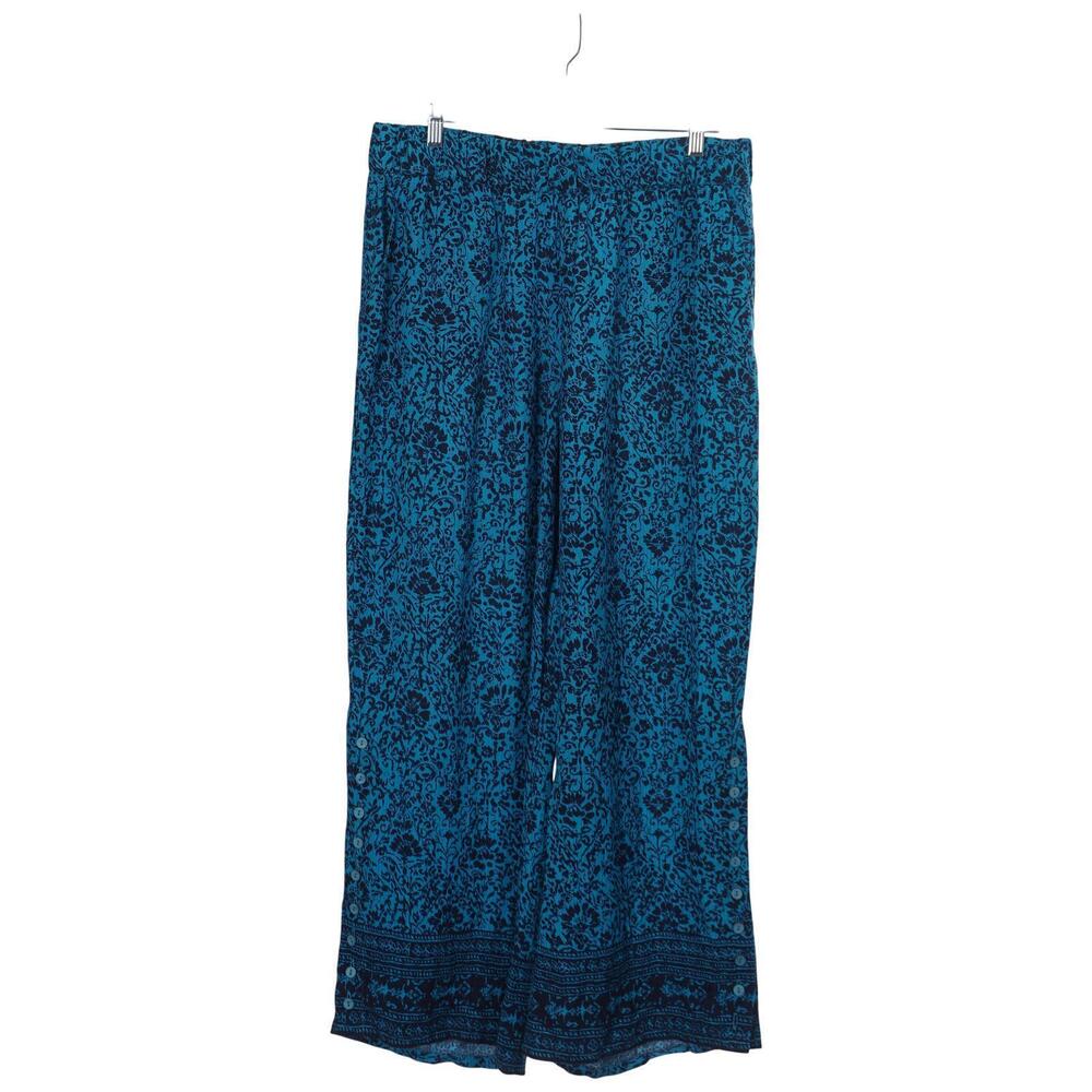 Soft Surroundings Oceo Pants L Blue Crinkle Gauze Wide Leg Pull On Pockets